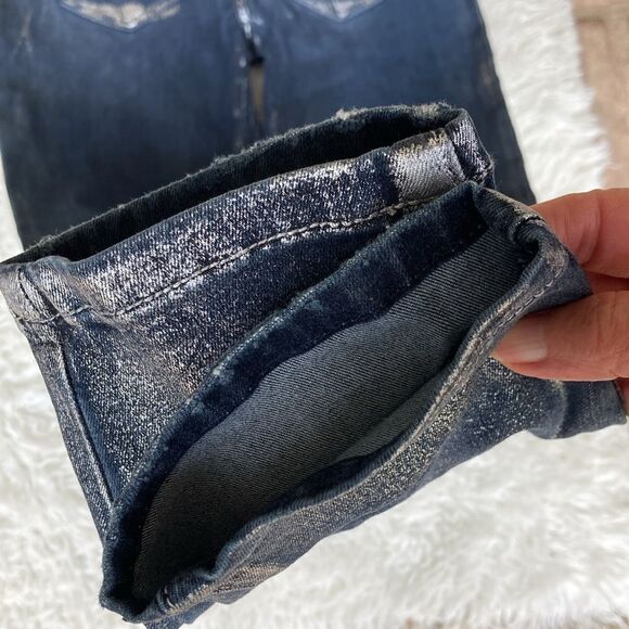 Bebe Precious Metal Icon Silver Rain Metallic Denim Jeans Size 27 Made USA 🇺🇸 - Picture 7 of 12